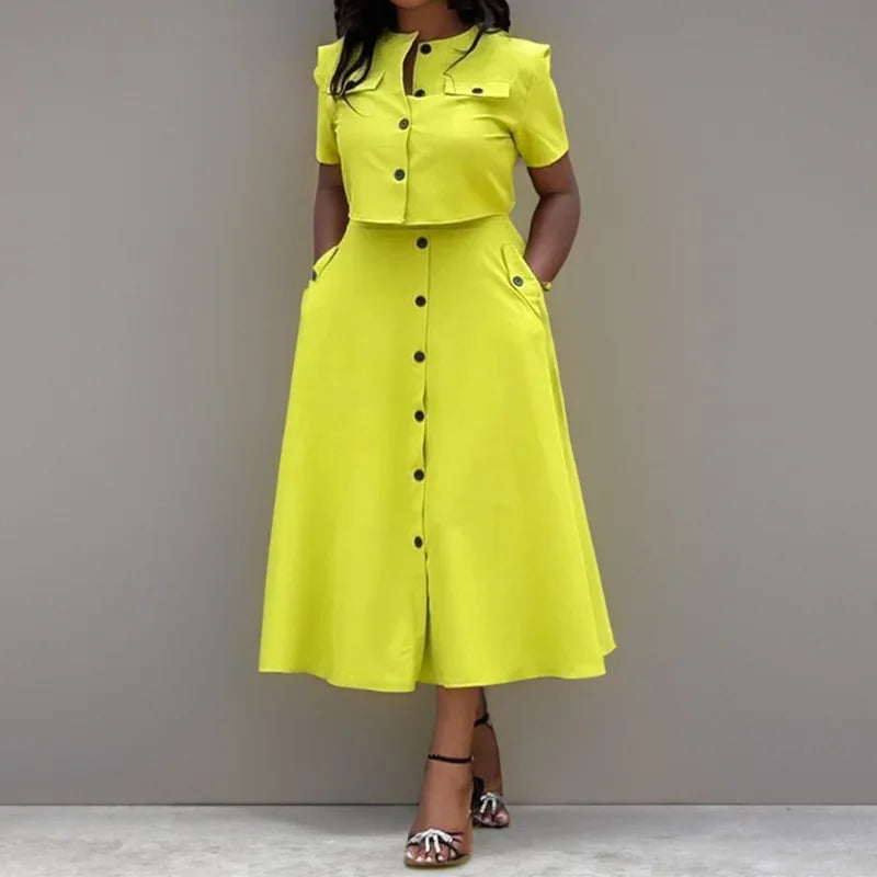 Elegant Two Piece Buttoned Up Set