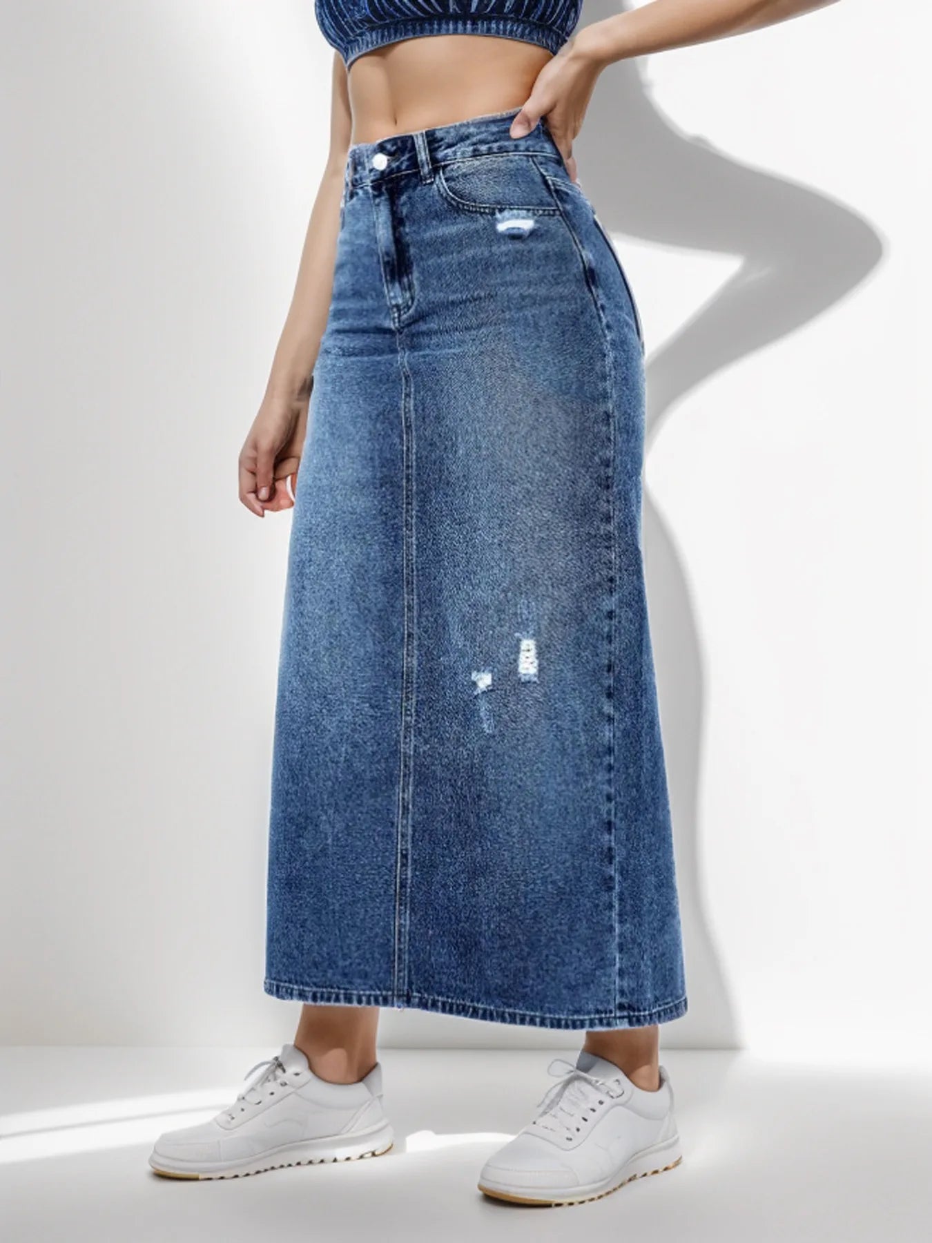 Slightly Distress Jean Skirt