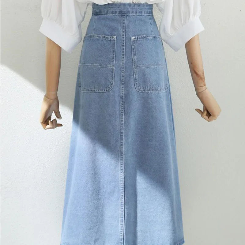 Cross Button Stylish Jean Skirt