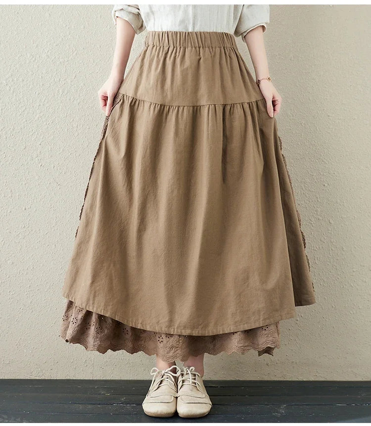 Neutrally Unbiased Linen Lace Skirt