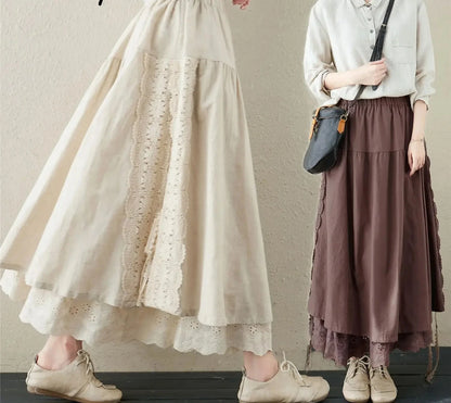 Neutrally Unbiased Linen Lace Skirt