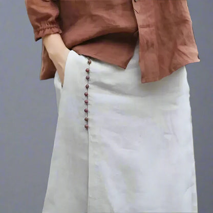 Linen Buttoned Side Wrap Skirt