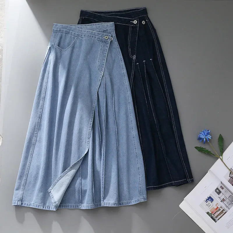 Cross Button Stylish Jean Skirt