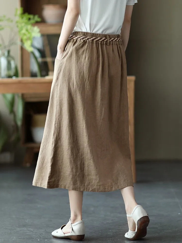 Neutral Casual Linen Skirt