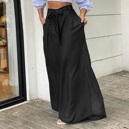 Tie Waist Classic Denim Skirt