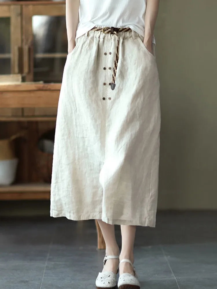 Neutral Casual Linen Skirt