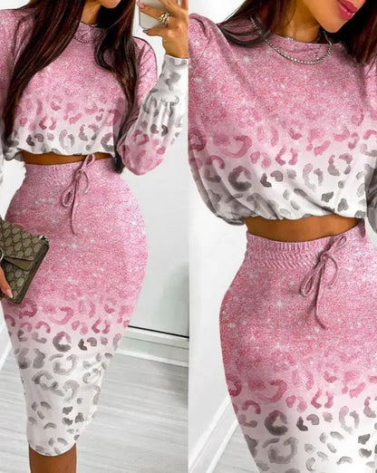 Pink Animal Print Skirt and Top Set