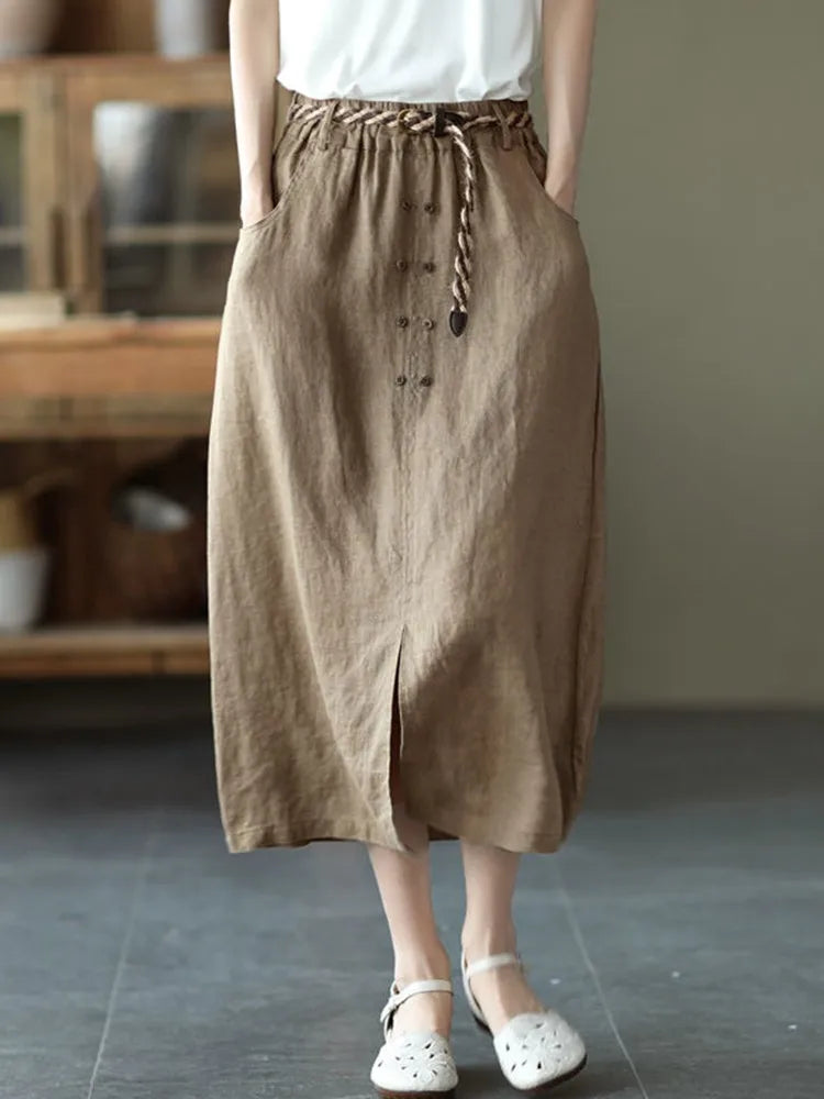 Neutral Casual Linen Skirt