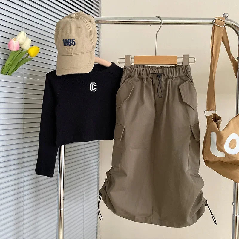 GIRLS Trendy Drawstring Cargo Skirt