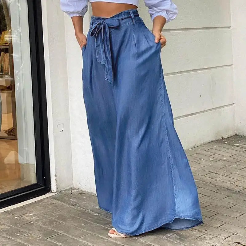 Tie Waist Classic Denim Skirt