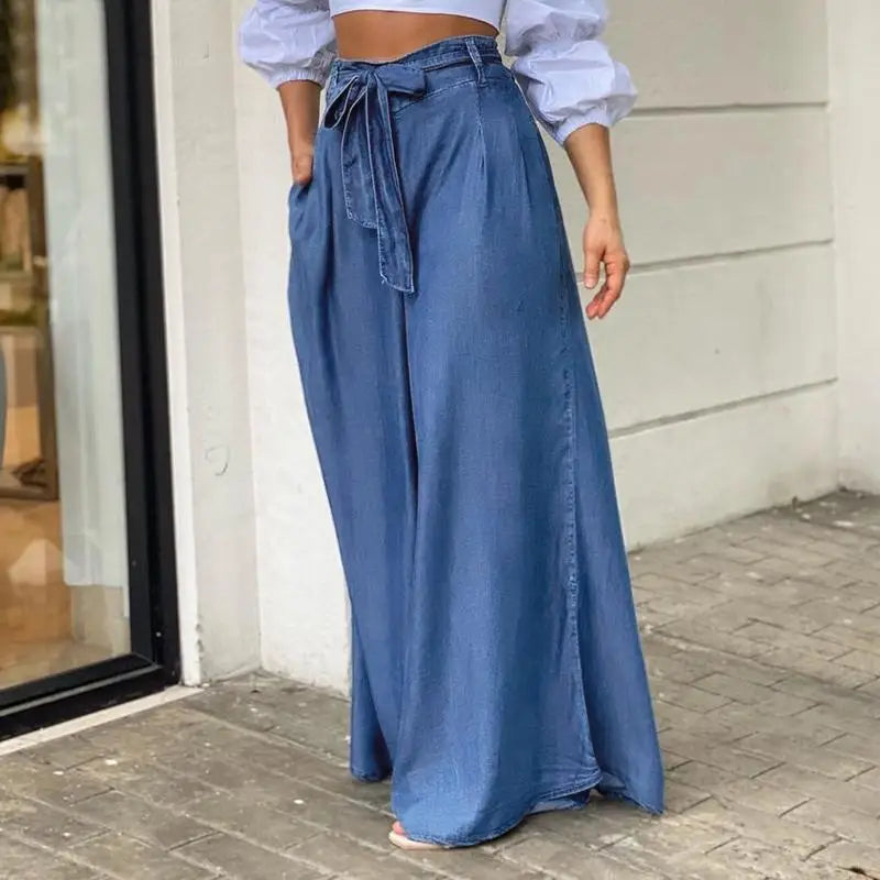 Tie Waist Classic Denim Skirt