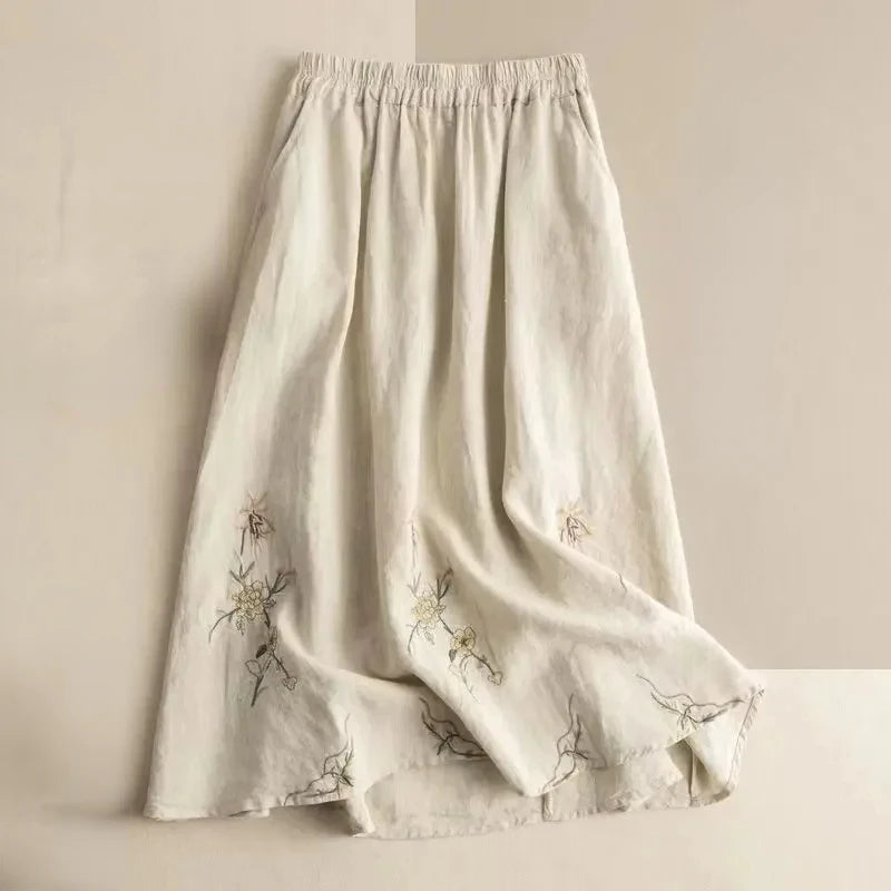 Linen Skirt with Delicate Embroidery