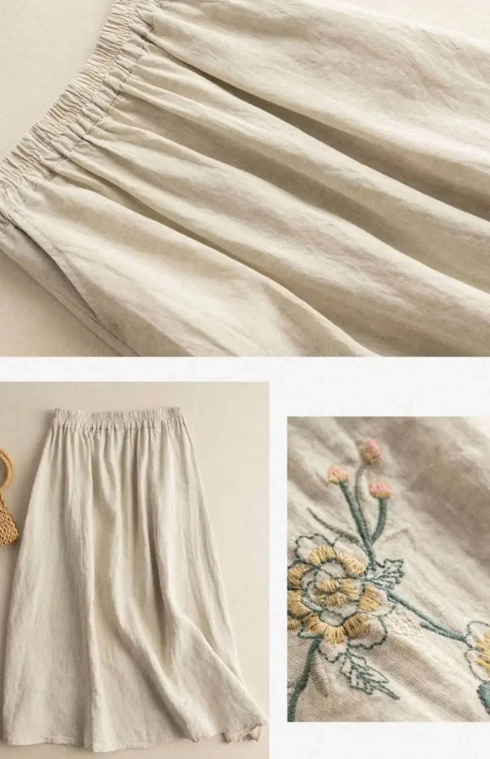 Linen Skirt with Delicate Embroidery