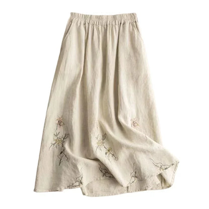 Linen Skirt with Delicate Embroidery