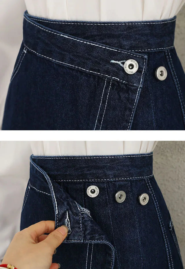 Cross Button Stylish Jean Skirt