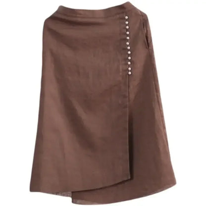 Linen Buttoned Side Wrap Skirt