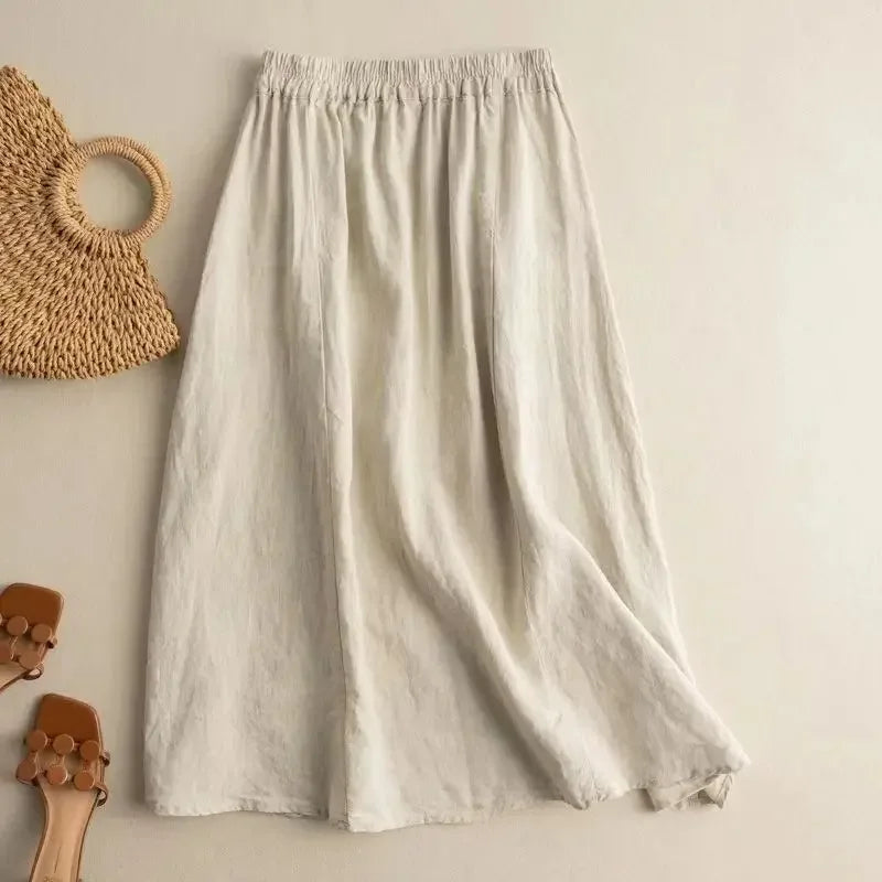 Linen Skirt with Delicate Embroidery