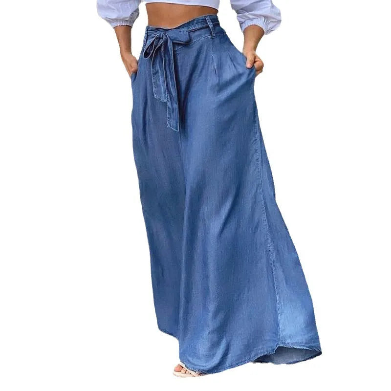 Tie Waist Classic Denim Skirt