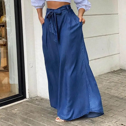 Tie Waist Classic Denim Skirt